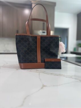 Celine Triomphe Canvas Tote in Brown and Tan